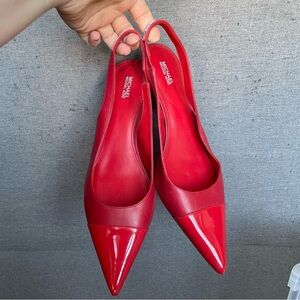 MICHAEL KORS red pointed toe slingback kitten heel